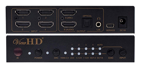 ViewHD Prosumer UHD HDMI 4X1 Switch with Audio Extraction | 18Gbps | 4K@60Hz | Dolby Vision & HDR | HDCP 2.2 | Model: VHD-U4X1AS