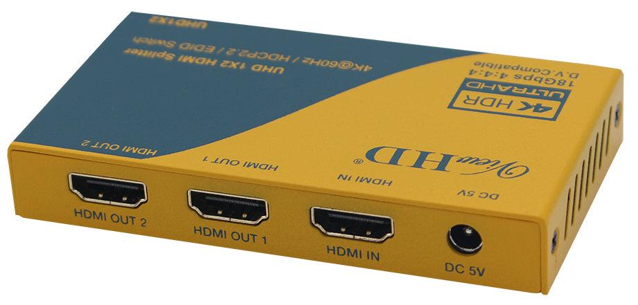 1x2 Bifurcador HDMI | 2 puertos | 1 entrada - 2 salidas | Ultra HD 4K/2K @  60Hz | HDMI 2.0, HDCP 2.2 | Full HD/3D | 1080P | DTS Digital | Dolby