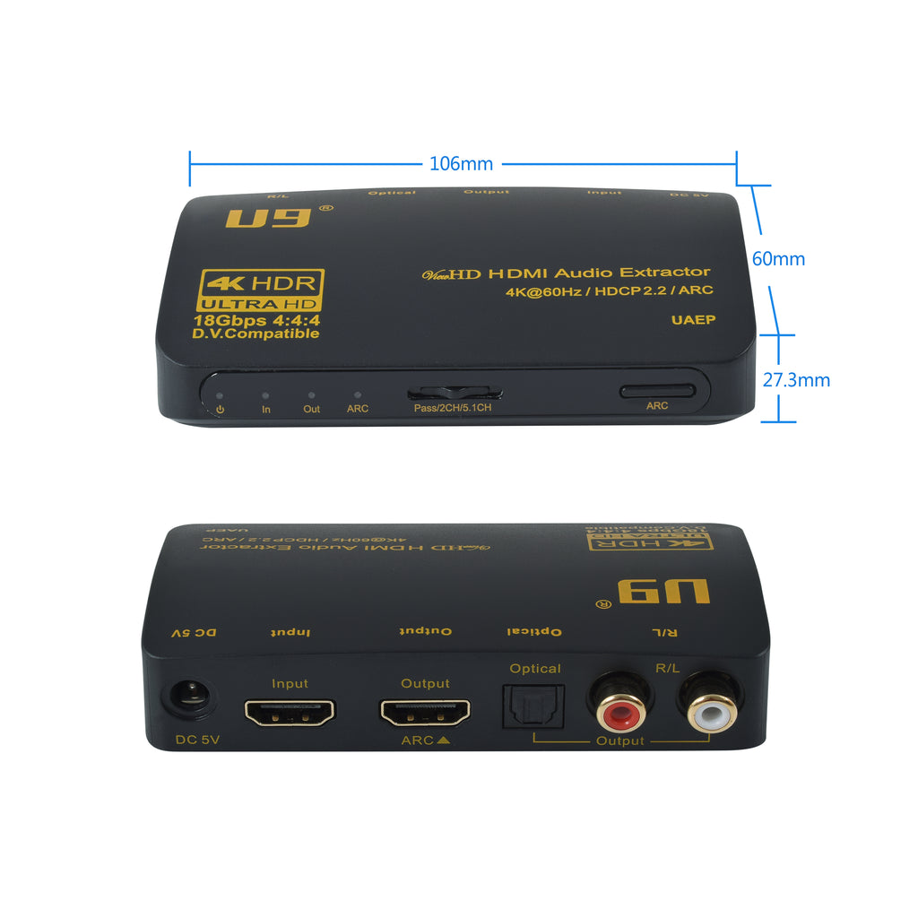 ViewHD HDMI v2.0 Audio Extractor L/R Stereo Analog Audi U9LTD