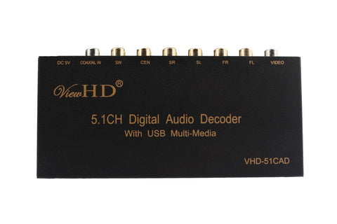 ViewDH 5.1CH Digital Audio to 6CH Analog or Stereo Audio Decoder with Integrated USB Music Player & On Screen Display | VHD-51CAD
