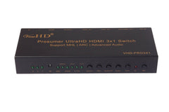 ViewHD Prosumer HDMI 3x1 Ultra HD / 4K | Auto Switch | ARC | Audio Extraction | The Ultimate HDMI Switch | VHD-PRO3X1