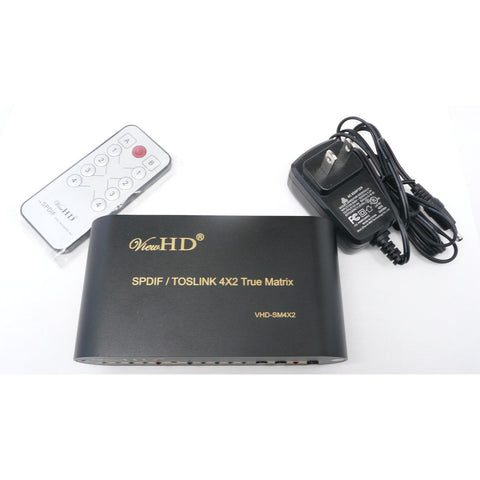ViewHD SPDIF / TOSLINK Optical Digital Audio 4x2 True Matrix with Remote Control | VHD-SM4X2