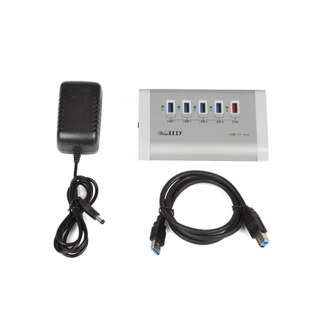ViewHD USB 3.0 Hub (4 Port Full Size, Silver with Integrated iPad Charger)<br><br>